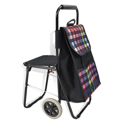 Folding Folding Wheel Shopping Bag Trolley Cart With Seat Shopping Black Grocery Cart Foldable Tailgate